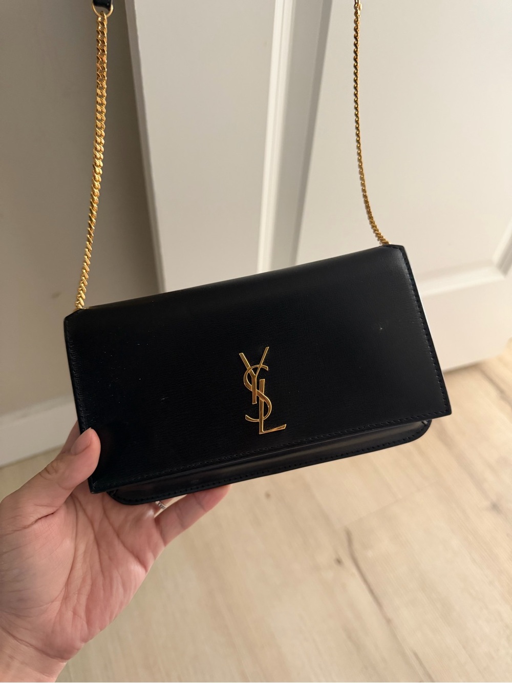 Saint Laurent Black Leather Crossbody with Gold YSL Logo phone holder - Picture 8 of 14